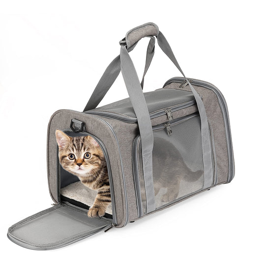 Mr. Pen- Pet Carrier, 17.5" x 11.2" x 11.5", Medium Size, Gray, Portable Travel Carrier for Small Pets, Cats & Small Dogs, Breathable Mesh, Safety Inner Leash, Side Pocket & Padded Shoulder Strap