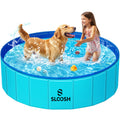 SLOOSH Foldable Dog Kiddie Pool - Portable Hard Plastic Doggie Swimming Pool, Anti-Slip Collapsible Pets Bath Tub Suitable for Kids Indoor Outdoor Backyard Use (Blue, 48" x 12")