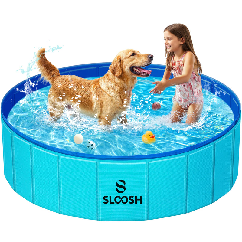 SLOOSH Foldable Dog Kiddie Pool - Portable Hard Plastic Doggie Swimming Pool, Anti-Slip Collapsible Pets Bath Tub Suitable for Kids Indoor Outdoor Backyard Use (Blue, 48