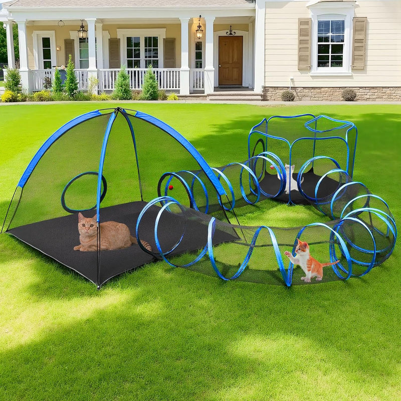 4-in-1 Outdoor Cat Enclosure, Portable Catio Tent with Tunnel