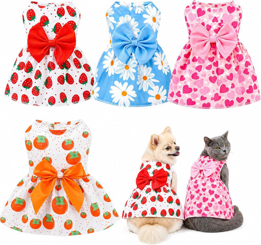 4 Pcs Dog Dress Cute Cat Dress Puppy Skirt Summer Dog Clothes Pet Clothes Girl for Puppy Small Cats