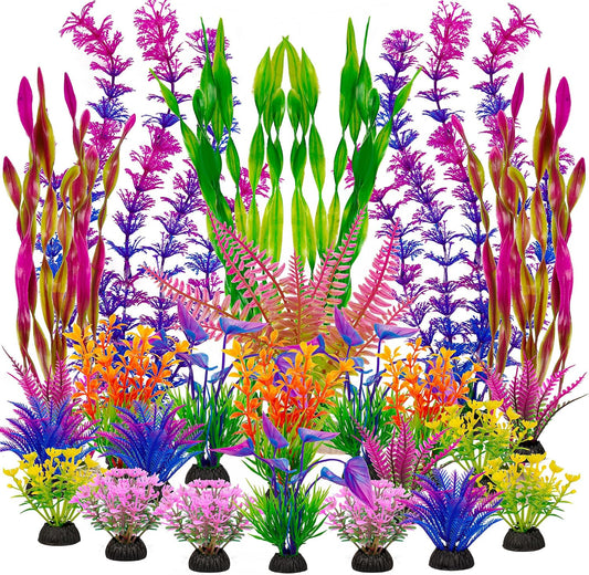 Ameliade Artificial Aquarium Plastic Plants Fish Tank Decorations, 25PCS