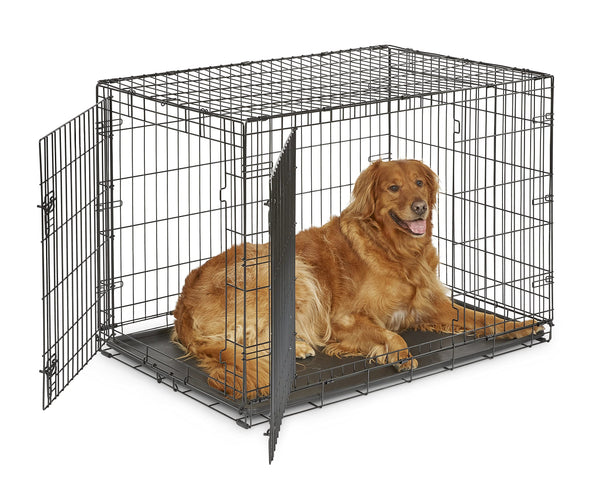 Midwest Homes for Pets 42-Inch New World Crate for Large Breeds, 71-90 lbs, Double Door Folding Dog Crate, Leak-Proof Tray & Secure Latches, Portable, Durable & Easy to Assemble