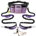 PetAmi Premium Hands Free Dog Leash for 2 Dogs, Adjustable Waist Belt Leash for Dog Walking, Fanny Pack Accessories Bag Dual Bungee Leash for Running, Hiking, Jogging, Biking, Purple