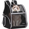 Cat Backpack Carrier for Small Dogs and Medium cat Puppy Kitten Bunny Pet Carrier Backpack Collapsible with Fully Ventilated Mesh with Safety Leash (Black, 12.9" L x 10.62" W x 15.5" H - M)