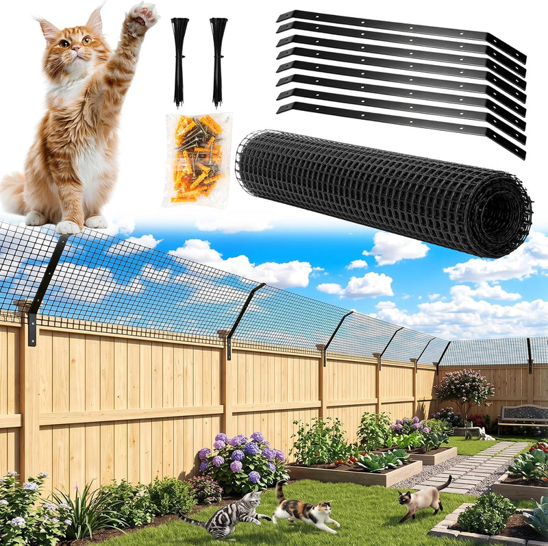 Cat Fence Outdoor Barrier 33FT, Anti-Climb Fence Topper with Install Kit