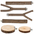 Treewoll 6 PCS Bird Perch Set, Natural Birch Wood Straight & Forked Perches with Platforms for Parakeets, Cockatiels, Conures, Lovebirds - Cage Accessories for Climbing & Exercise