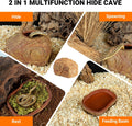 REPTI ZOO Gecko Hide Cave, 2 in 1 Snake Reptile Hideout for Hide & Rest & Breed & Feeding, Reptile & Amphibian Habitat D
