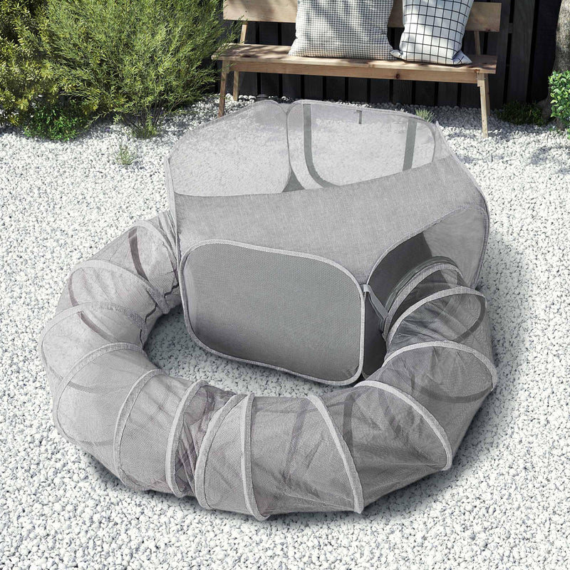 X-ZONE PET Portable Cat Play Tunnels, Catio Outdoor Enclosed Tent Playpen with Tunnel, Indoor Enclosure for Cats & Small Animals, Gray