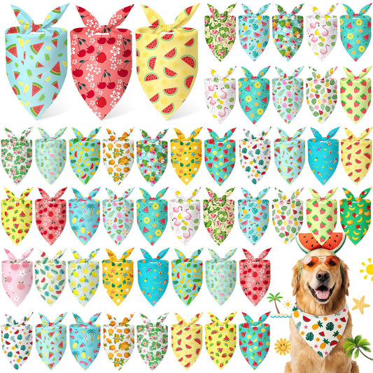Abbylike 50 Pieces Summer Themed Dog Bandanas Bulk Hawaiian Dog Bandanas for Pets Triangle Kerchief Scarf Bibs Set for Summer Pets Dogs Party Costume Accessories, 25 Styles (25.6 x 17.7 x 17.7)