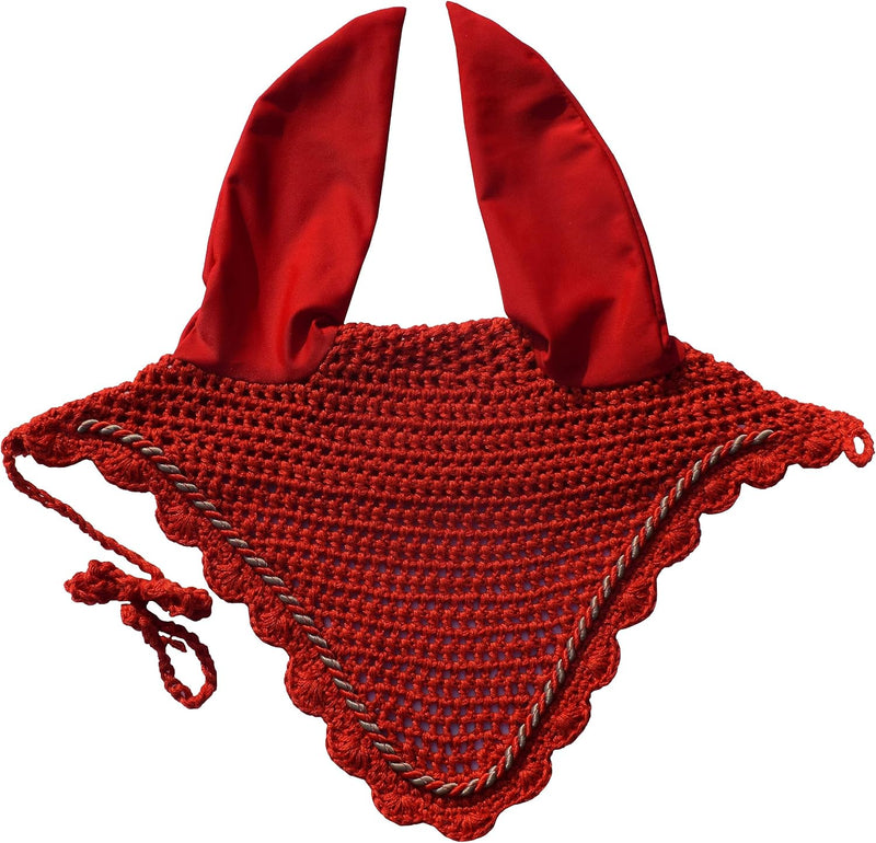 Elegant Horse Ear Bonnet, Fly Veil & Fly Mask – Superior Fly Protection with Style and Comfort for Every Ride (RED, COB)