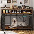 Fulhope Dog Crate Furniture, 48" Heavy Duty Wooden Dog Crate End Table, XL Dog Kennel Furniture Large Breed, Decorative Dog Kenne Indoor with 3 Drawers & Steel Tubes 48" L x28 W x36 H (Rustic Brown)