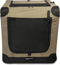 Amazon Basics Portable Folding Soft Dog Crate, 2-Door, Collapsible Travel Kennel, Top & Front Loading, Small 26" x 18" x 18", Tan
