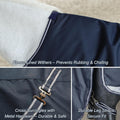 BARN & STABLE 600Denier 3000mm/3000mvp Super Waterproof & Breathable Horse Blankets for Winter with 200g Fill