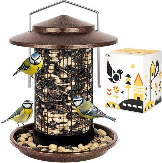 iBorn Metal Peanut Bird Feeder for Outdoors, Chew Resistant, 2.2lbs
