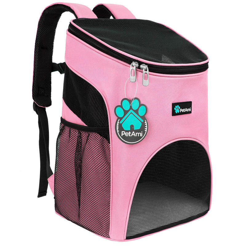 PetAmi Cat Backpack Carrier, Airline Approved Pet Carrier Backpack for Small Dogs and Large Cats, Soft Sided Collapsible Ventilated with Sherpa Bed for Hiking Travel, Max 18 lbs, Pink