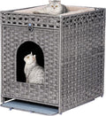 Snughome Cat Litter Box Enclosure Furniture Hidden with Cat Litter Mat, Hidden Cat Washroom Furniture with Door, Handwov