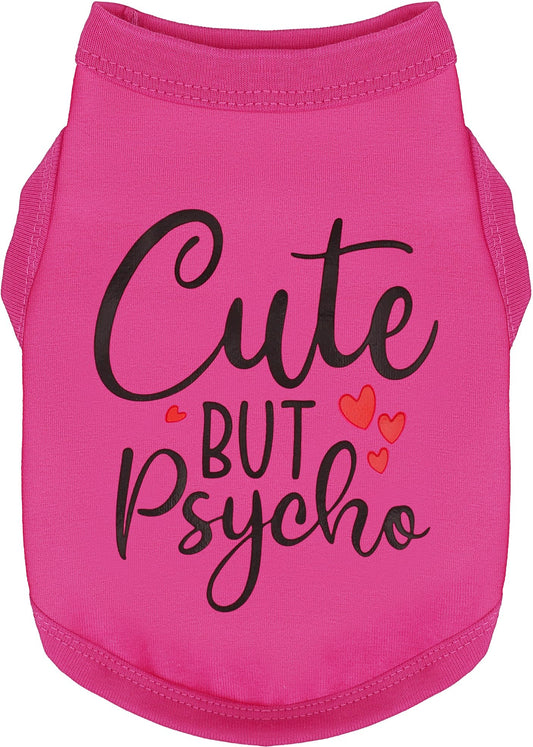 Expressive Cotton Dog Apparel: Soft, Lightweight Puppy Shirt Vest for Small and Medium Dogs, Featuring the Playful 'Cute but Psycho' Slogan Print Rose Red Medium