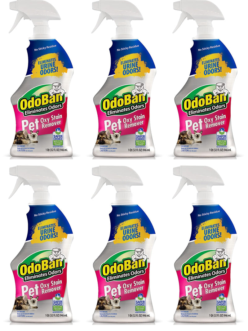 OdoBan Pet Solutions Oxy Stain Remover, Pet Stain Eliminator, Made in the USA, 6-Pack, 32 Ounce Spray Each