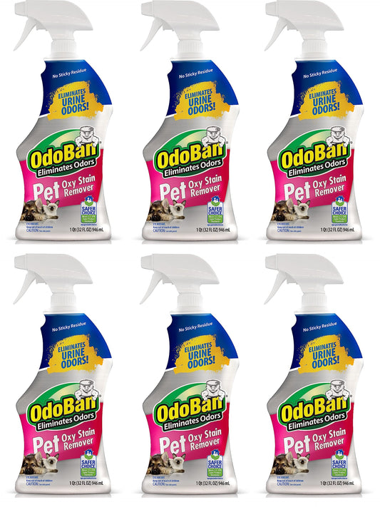 OdoBan Pet Solutions Oxy Stain Remover, Pet Stain Eliminator, Made in the USA, 6-Pack, 32 Ounce Spray Each
