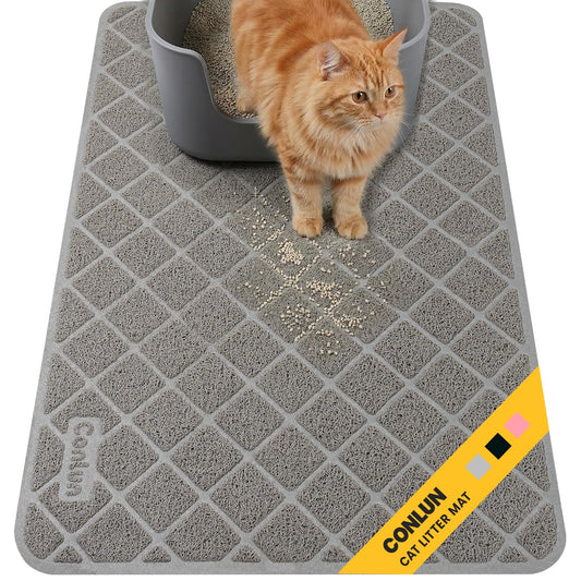 Conlun Cat Litter Mat Litter Trapping Mat, Premium Durable PVC Grid Mesh with Scatter Control, Non-slip, Less Waste Cat Litter Box Mat, Soft on Kitty’s Paws, Urine Waterproof, 24" x 17" Grey