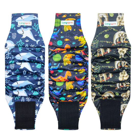 Langsprit Male Belly Bands for Dogs (Pack of 3) - Dog Diapers Male - High Absorbing Dog Wraps Washable - Reusable Small Doggy Doggie Puppy Dog Diapers (Sloth,Whale,Dinosaur, Small)