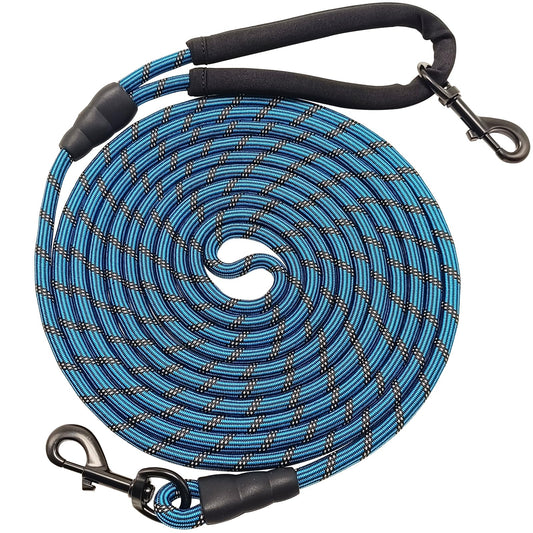 BTINESFUL Long Dog Leash, 10/15/20/30/50FT Dog Training Leash with Soft Handle, Reflective Heavy Duty Rope Dog Lead for Medium Large Dogs Outside Play, Camping (3/8" x 15ft, Blue)