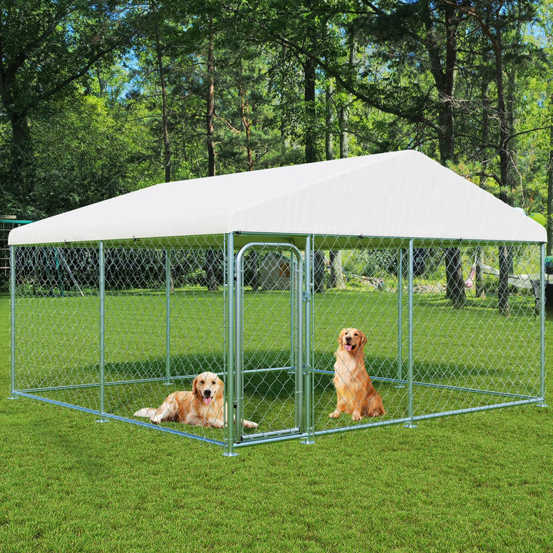 LotFun Outdoor Dog Kennel, Heavy Duty Pet Enclosure with UV &Rain-Proof Fully Covered Roof, DoubleSecurity Locks and Rustproof Metal Mesh for Medium to Large Dogs (7x7x5FT)
