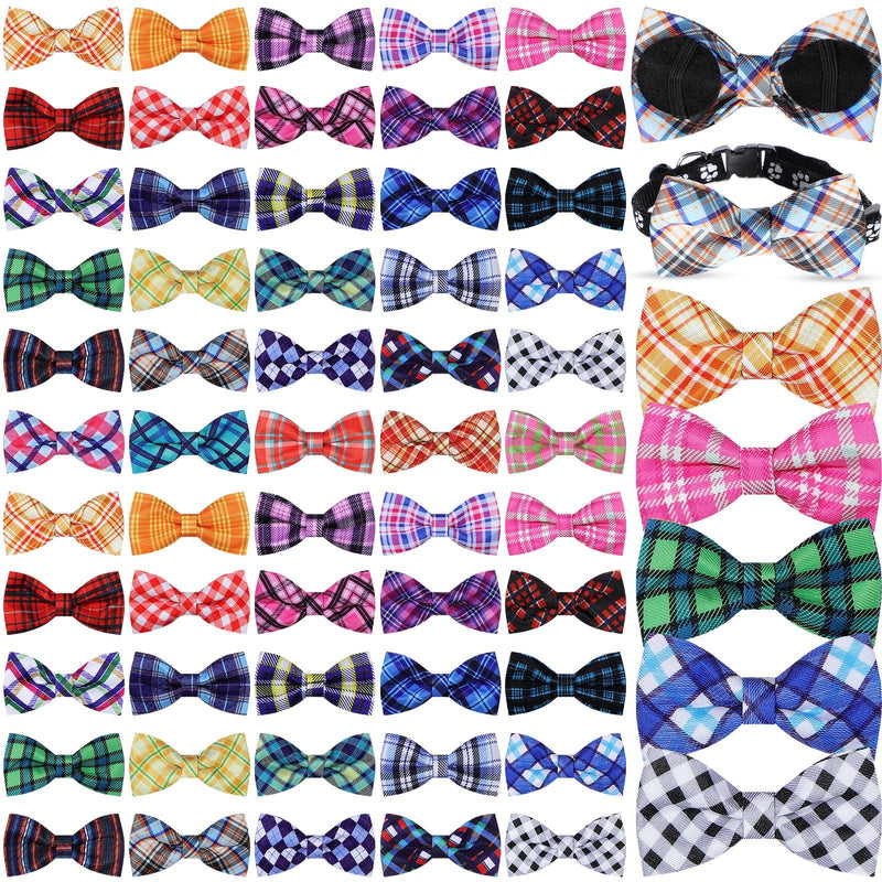 Cosblank 60 Pcs Dog Collar Bow Ties Bulk Dog Grooming Supplies Bowtie Accessories Puppy Bows Detachable Collar Charms for Small Medium Large Cat Pet Costume (Plaid)