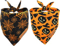 Realeaf Halloween Dog Bandanas 2 Pack, Pumpkin and Spider Web Bibs, Triangle Reversible Fall Pet Scarf, Premium Durable 