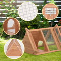 Rabbit Hutch, Small A-Frame Chicken Coop Outdoor w/ 2 Door & Run Cage(Wood)