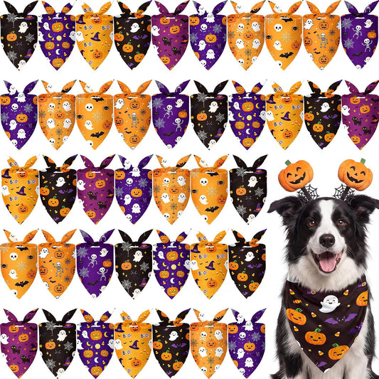 Weewooday 50 Pcs Halloween Dog Bandanas Bulk for Charm Medium Pets