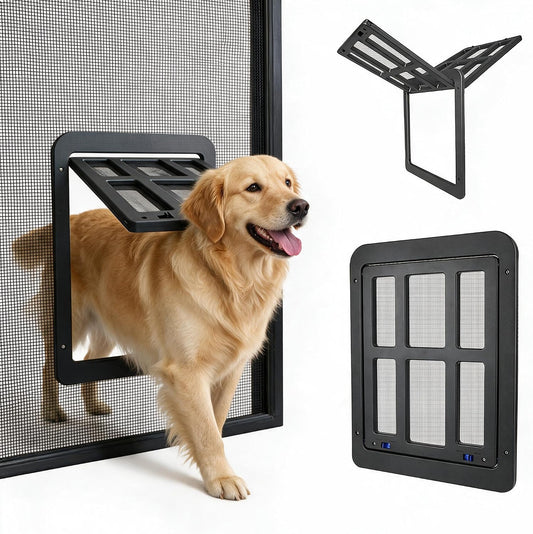 Enjoying Dog Door for Screen Doors, Passage Opening 11.2" x 14.4", Access Freely, Magnetic Swing Flap, Large Pet Door for Sliding Screen Doors, Lockable, Black