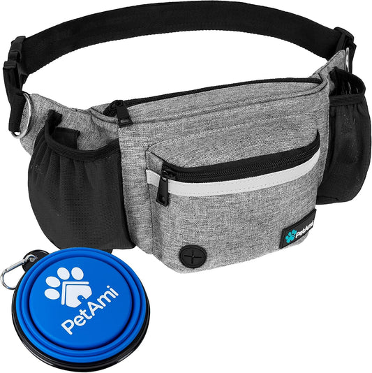 PetAmi Dog Fanny Pack, Treat Pouch for Dog Walking Training, Light Gray