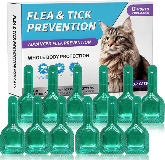 Cat Flea and Tick, Waterproof Topical Preventaton Fast-Acting at Home, Control for Cats Over 1.5 lbs and 8 Weeks or Olde
