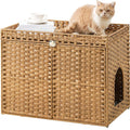 SETVSON Cat Litter Box Enclosure Furniture, Handwoven Rattan Hidden Litter Box with Mat, Large Space Cat House with 2 S-Shaped Hooks 30.3 x 18.3 x 24.4 Inches, Indoor for Living Room Apartment Natural
