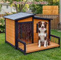 RUNSHED Insulated Outdoor Dog House for Small and Medium-Sized Dogs, Weatherproof Wooden Shelter with Elevated Floor & V