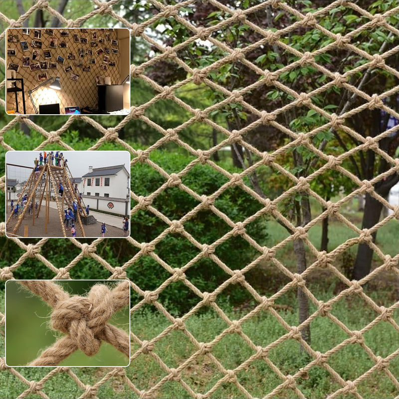 Bunifa Safety Hemp Rope Net Kids Climbing Safety Net Children Rope Neting Balcony Stairs Fence Railing Garden Playground Protection Heavy Duty Indoor Outdoor Decor 6mm/8cm 3.3x13.1ft(1x4m)