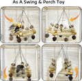 Jevnd Bird Swing for Cage with Chew Toys, 3 Sisal-Wrapped Parrot Perches & Stable Triangle Design, Wooden Hanging Parakeet Toys Swing for Cockatiel Lovebirds Conures Quaker Balance Training (S)