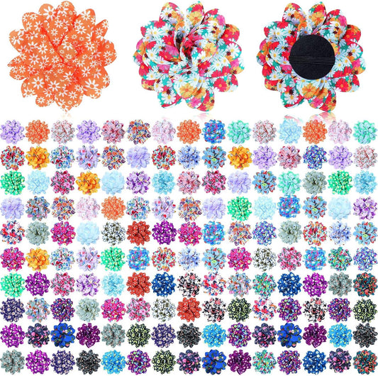 Sadnyy 150 Pack Dog Collar Flowers Chiffon Elastic Pet Collar Bows, Floral