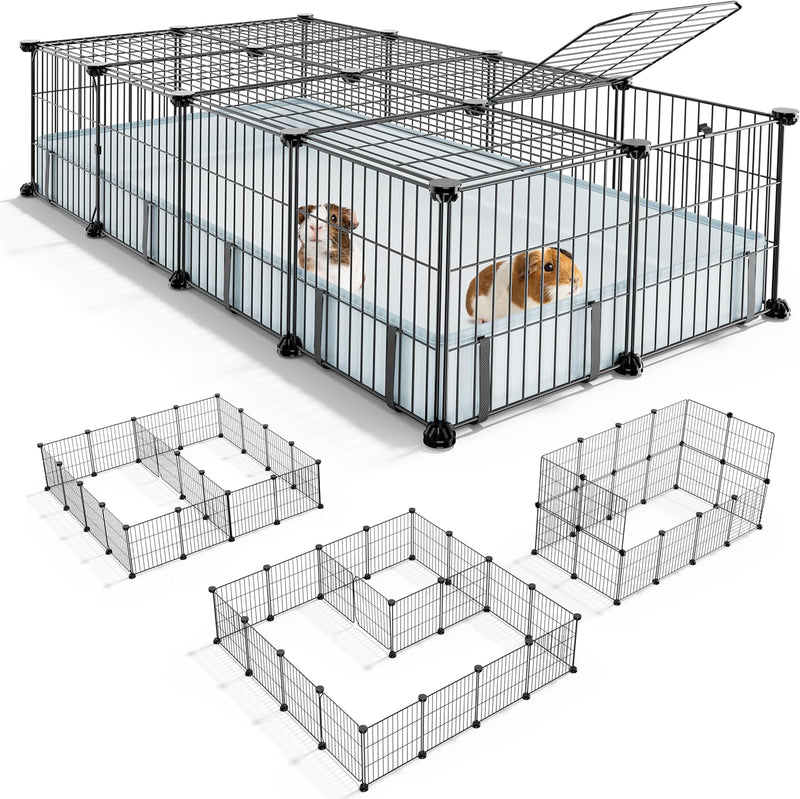 BUCATSTATE Guinea Pig Cages with Floor Mat, 20 Panels Guinea Pigs Playpen with Top Cover, Metal Rabbit Cage Indoor for H