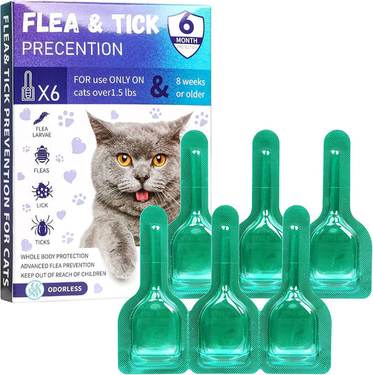 Topical Flea and Tick for Cats 6 Doses, Over 1.5 lbs and 8 Weeks or Older