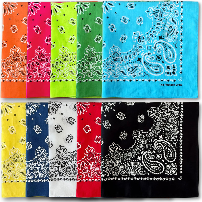 The Peacock Crew Premium Soft Cotton Bandanas Pack for Men and Women Paisley 22 x 22 inches