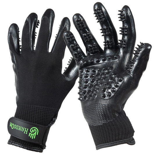 H HandsOn Pet Grooming Gloves - Patented #1 Ranked, Award Winning Shedding, Bathing, & Hair Remover Gloves - Gentle Brush for Cats, Dogs, and Horses (Black, Medium)