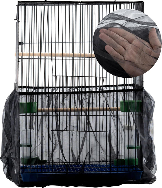 IFAMIO Bird Cage Seed Feather Catcher Adjustable Birdcage Covers Cage Skirt Large Nylon Mesh Netting Universal Bird Cage