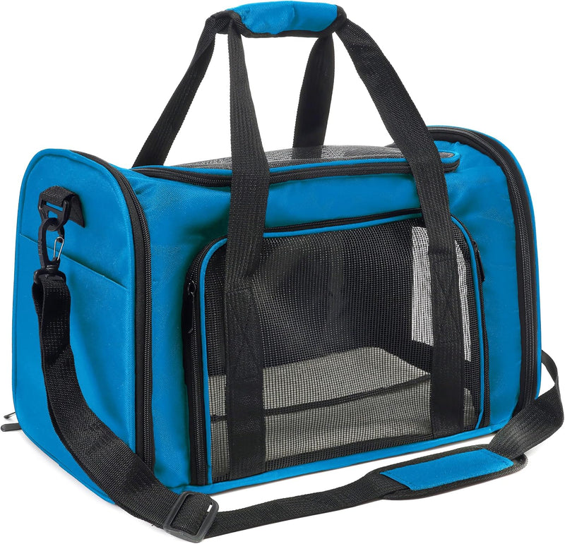 Soft Sided cat Carrier Bag Breathable Mesh Cat Dog Travel Carrier with Hand & Adjustable Crossbody Shoulder Strap (Blue,