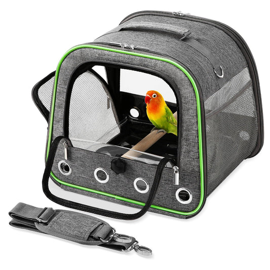 Suertree Upgraded Small Bird Carrier, Lightweight and Portable Travel Bird Cage with Stand and Easy Clean Tray, Parrot Parakeet Cockatiels Bird Travel Cage