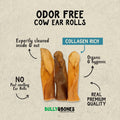 Bully & Bones 6 Inch Cow Ear Rolls (12 Pack) for Dogs. Collagen and Protein Rich, Healthy Single-Ingredient Beef chew Tr