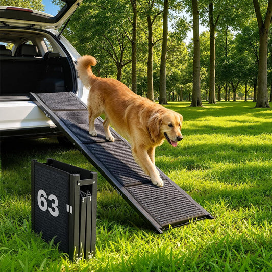 VEVOR Dog Ramp for Cars, 63" L x 17" W, Folding Pet Ramps for Medium & Large Dogs up to 250lbs, Pet Stair Ramp with Non-Slip Felt Rug Surface, Portable Outdoor Dog Car Ramps for SUV & Truck