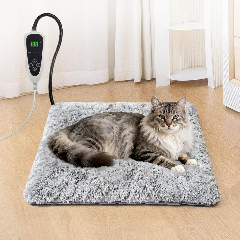GOLOPET Cat Heating Pad 18x18 in with Smart Thermostat Switch and Power Line Protection Tube,Obtained MET and UL Dual Certification,Waterproof Pet Heating Pad for Cats, Long Velvet Cloth Cover